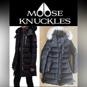 Moose Knuckle Palmerston Down Parka, Black w/ White Fur Trim Sz M